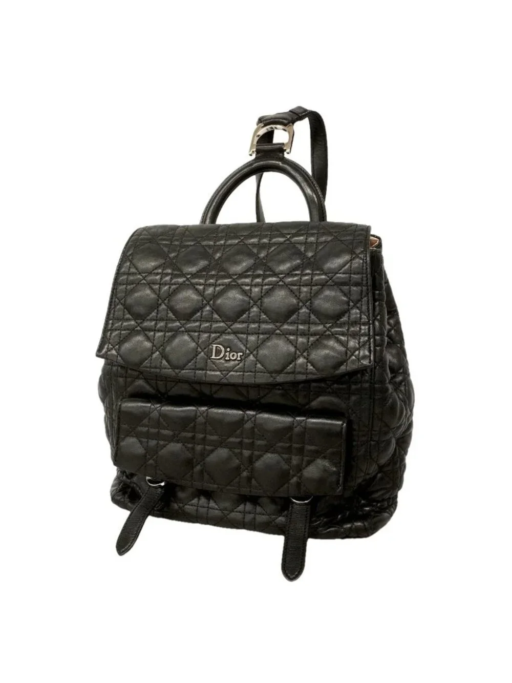 Dior Backpack Cannage Leather Black Silver